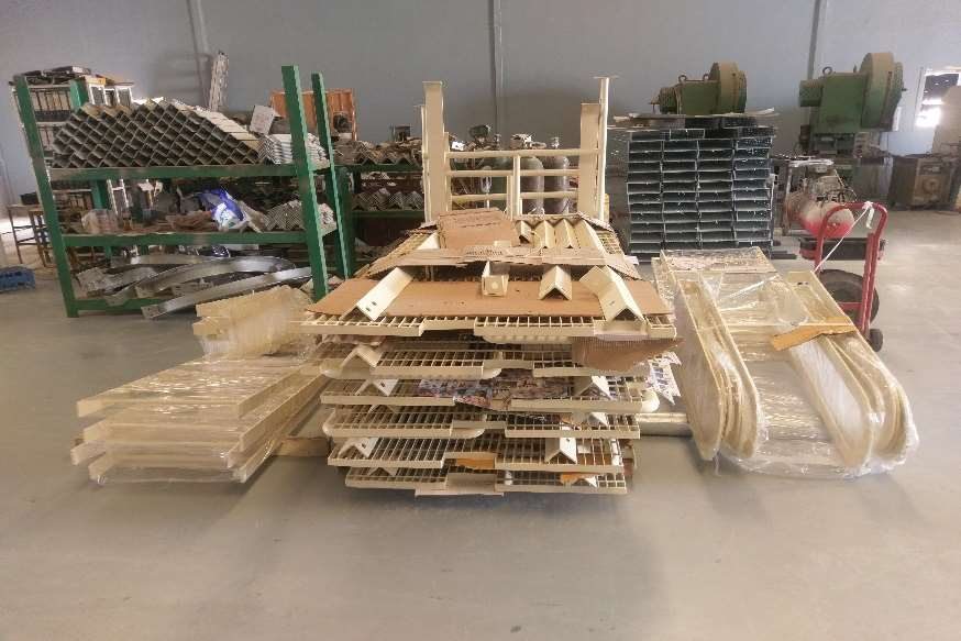 Finished cable trays and gratings packed for dispatch