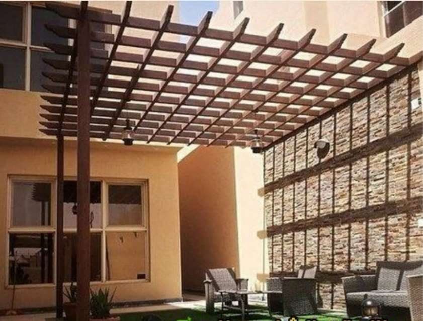 Custom steel pergola installed at a Riyadh residence