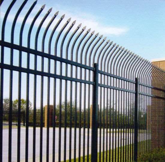 Powder-coated steel spike security fencing